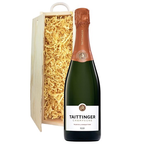 Taittinger Les Folies de la Marquetterie 75cl In Wooden Sliding Lid Gift Box